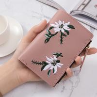 Cartera corta coreana para estudiantes, billetera de cuero PU con cremallera, flores bordadas, Mini bolso para mujer - details 6
