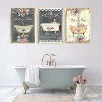 Póster de Decoración de Baño Francés Retro Pintura en Lienzo de Trapo con Diseño Floral y Acuático Para Arte de Pared en Casa Material de Lienzo - details 5