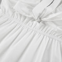 Vestido Xiaoxiangfeng de algodón y lino con cuello en V, manga abullonada y lazo, nuevo para otoño e invierno, versátil, de color blanco sólido. - details 21