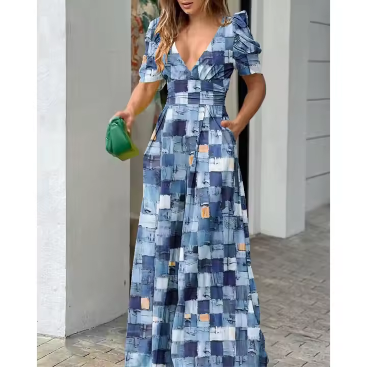 Mono de pierna ancha con cintura y cuello en V para mujer, estilo callejero, estilo veraniego - 1