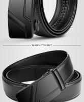 Cinturón de piel sintética para hombre, accesorio de talla grande, 105, 150, 140, 130, 160, 170cm, marca de moda, hebilla Simple automática, negro, 3,5 cm de ancho - details 1