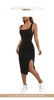 Productos transfronterizos para primavera y verano, vestido de tela con rayas abiertas, falda cosida a la cadera con tirantes lisos de - details 3