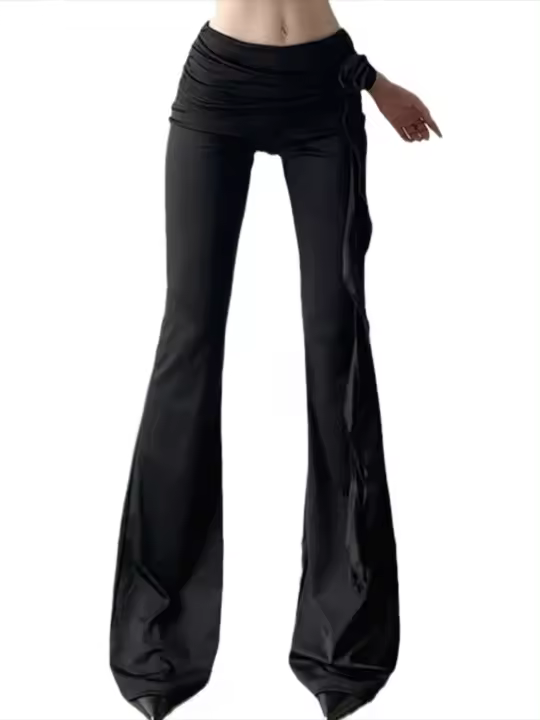 Elegante cinta negra rosa para mujer, recién llegado, pantalones acampanados con cinturilla para mujer - 1