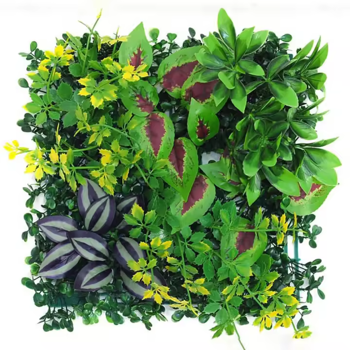 Panel de pared de plantas artificiales DIY, simulación realista duradera, hoja de planta de arce, verde, 25x25cm, estera de hierba verde falsa - 1