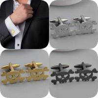 Gemelos huecos de acero inoxidable chapados en oro de 18 quilates con interesantes calaveras de estilo punk, botones plateados en camisas francesas, TRE - details 4