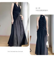 Vestido Largo de Crepé de Melocotón en Flor para Mujer verano 2025 Cuello en Capucha, Acolchado y Adelgazante Diseño Moda de Verano - details 15