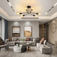 Lámpara de Araña Colgante Goeco con 6 Bases de Bombillas E27 Plafón de Techo Interior Negro para Sala de Estar Salón Dormitorio Estilo Tradicional Eficiencia de Energía Iluminación Retra Montaje Semiflush - details 4