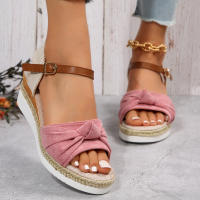 Sandalias casuales de mujer de talla grande con boca de pez, arco grande, hebilla de una palabra y plataforma gruesa. - details 0