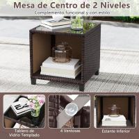 Conjunto de jardín exterior de ratán de 3 piezas, 1 mesa auxiliar de vidrio templado y 2 sillas con cojines, muebles de jardín terraza balcón exterior (negro) - details 29