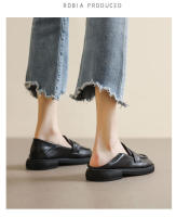 Mocasines planos de tacón grueso para mujer, estilo británico, de piel de becerro negra, talla grande 41-43 - details 9