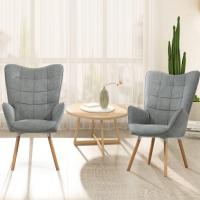 Reposabrazos y Patas de Madera, Tela, para Dormitorio Comedor, Gris - details 1