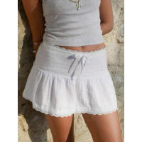 BUNO-Falda de pastel de encaje blanco de cintura alta, falda delgada femenina con palabra A - details 2