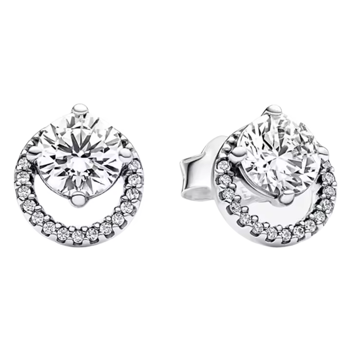 Pendientes tipo botón de plata de ley con halo redondo brillante, incluye Ca original - 1