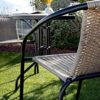 Conjunto Exterior de Jardín de Ratán Natural Mesa y Sillas de Acero y Cristal - details 36