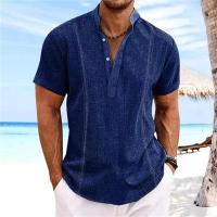 Camisetas Henley de Impresión 3D Rayadas de Verano Cuello Redondo, Manga Corta, Botónado Grande, Moda para Hombres - details 2