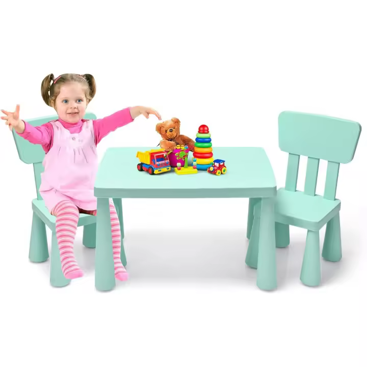 Conjunto de pupitres de Actividades para niños, Conjunto de Mueble Infantil de 3 Piezas, Apto para 1-7 años (Azul) - 1