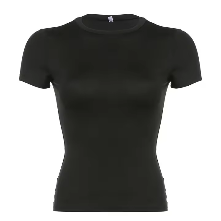 BUNO-2025 primavera nueva camiseta de manga corta para mujer sólido Simple Casual suave todo-fósforo caliente básico Crop Tops camisetas moda de verano - 1