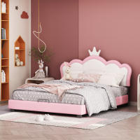 Marco de Cama para Niños 140*200cm con Base de Almohadilla y Espalda, Forma de Corona Rosa - details 8