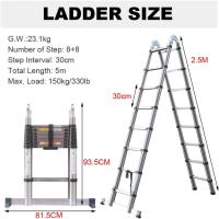 Escalera Telescópica Portátil de Aluminio 6,2m, 2 Ganchos, 15 Peldaños, Antideslizante, Multiusos, Carga de 150kg - details 47