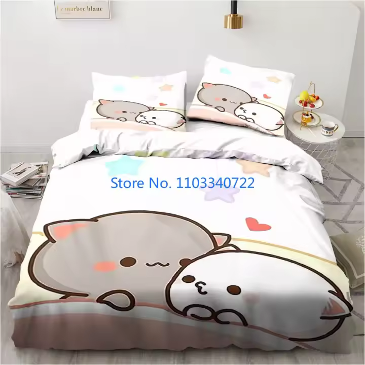 Conjunto de Ropa de Cama de Dibujos Animados de Oso Kawaii Cubierta de Edredón de Impresión 3D - 1