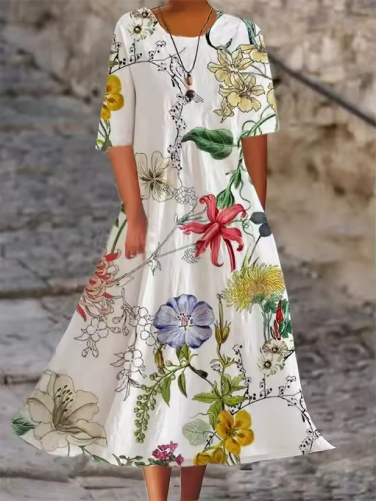 Vestido largo holgado, cómodo y versátil con estampado de línea A para mujer, novedad de verano - 1