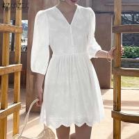 ZANZEA-vestido de mujer de encaje de retales, Vestidos informales de verano y primavera, Vestidos con cuello en A, ropa de calle por encima de la rodilla, vestido veraniego - details 1