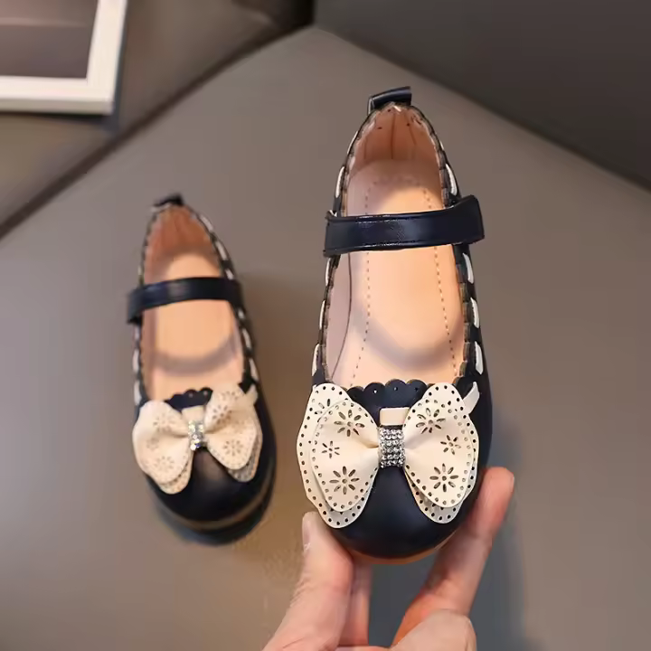 Zapatos planos de cuero para niña, zapatillas clásicas con lazo de princesa, a la moda, primavera/verano, 2024 - 1