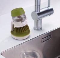 Cepillo de lavado de platos de cocina con dispensador de jabón líquido, accesorio de almacenamiento de fregado de olla compacta de mano - details 2