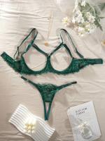 Conjunto de lencería erótica de encaje floral, sujetador de busto abierto y tanga de entrepierna abierta, ropa sexy para mujer - details 11