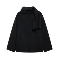 TRAFZA-Chaquetas de Invierno para mujer, abrigos sueltos de manga larga con cuello de bufanda negra, botones de decoración de bolsillo, moda de calle alta - details 2