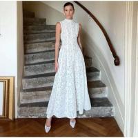 Vestidos largos plisados ​​de encaje blanco elegante para mujer, novedad de primavera 2025, vestido de cintura envuelta con mangas y cuello alto, batas de boda a la moda para mujer - details 2
