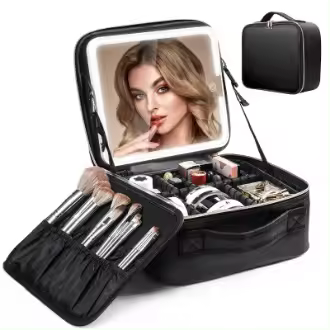 Bolsa de Maquillaje de Viaje Piorlado con Espejo LED Iluminado Organizador de Cosméticos con Divisiones Ajustables y Luz Ajustable - 1