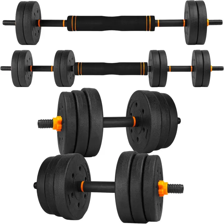 Mancuernas Ajustables de Cemento 10-40kg Barra de Conexión Recta Pesas Ergonómicas para Hombres y Mujeres Gimnasio en Casa Fitness Transformador Rojo/Orange - 1