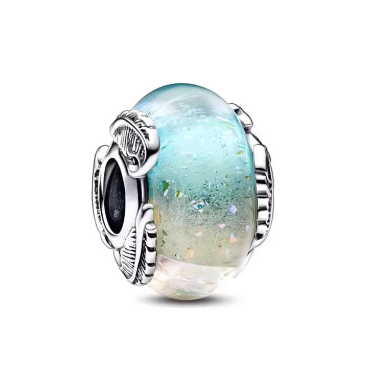 Pulsera de plata de ley 925 con cristal de Murano multicolor, pluma curvada y plata en forma de corazón, pulsera Original 925 para fabricación de joyas - 1