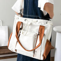 Bolso de hombro de nailon ligero con asa superior de gran capacidad, negro y blanco, para guardar cosméticos y teléfonos móviles - details 4