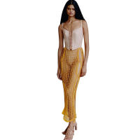 BUNO-Falda de tubo ahuecada transparente para mujer, parte inferior elástica con abertura lateral lisa, ropa de calle informal de verano - details 5