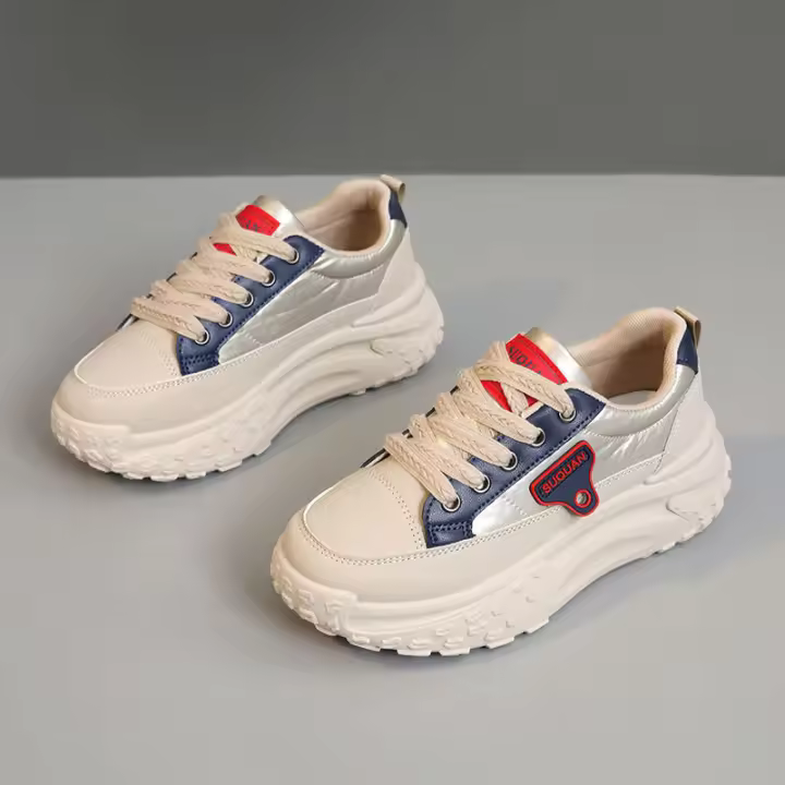 Cross-Border K6721 New 2025 Color Matching Platform Leather Sneaker Elevator Shoes Fashion Student Korean Fashion - 1