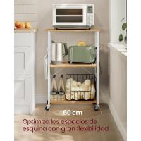 Estantería de Cocina con Ruedas, Carrito de Servicio de 3 Niveles, Estantería para Microondas, Horno, Tostadora, Marco de Metal con 6 Ganchos, Marrón Rústico y Negro - details 19