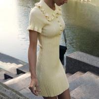 Minivestido De Cintura Alta Con Volantes Para Mujer, Vestido De Punto De Manga Corta, Ajustado, Vintage, Elegante, Verano - details 8
