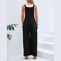 Mono informal de verano sin mangas con pernera ancha para mujer, pantalones de color liso con peto, mono culotte con bolsillos - details 3