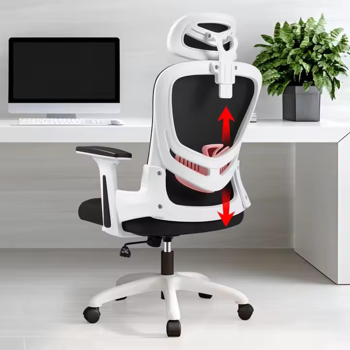 Silla de Oficina Ergonómica con Soporte Lumbar, Función Basculante, Reposacabezas Ajustable, Reposabrazos y Altura Ajustables, Asiento de Malla Transpirable, Silla Giratoria para Ordenador - 1