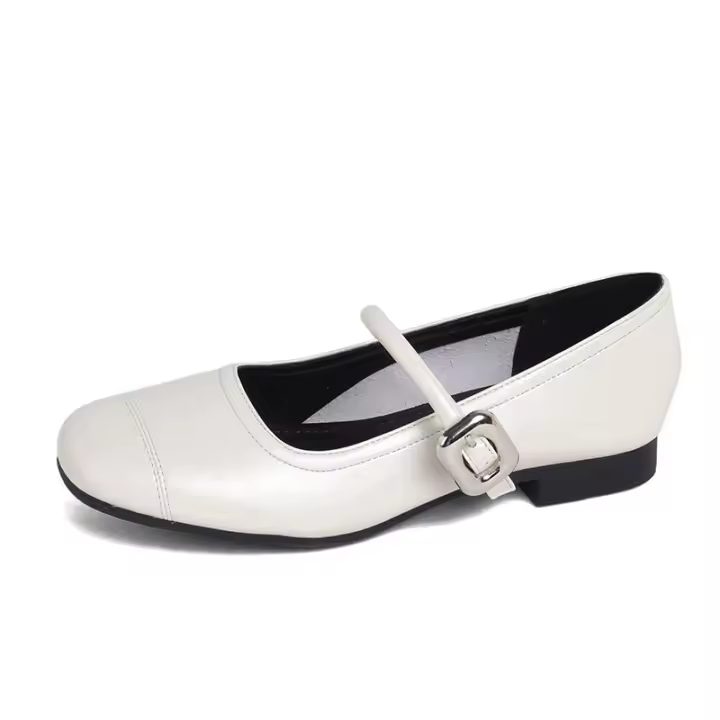 Zapatos Mary Jane de cuero plateado con punta cuadrada y redonda, suela plana y suela blanda elevada para mujer - 1