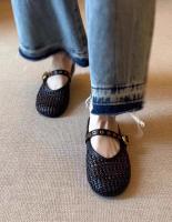 Sandalias Planas Retro Tejidas para Mujer 2025 Cómodas y Ligeras con Hebilla de Metal - details 1