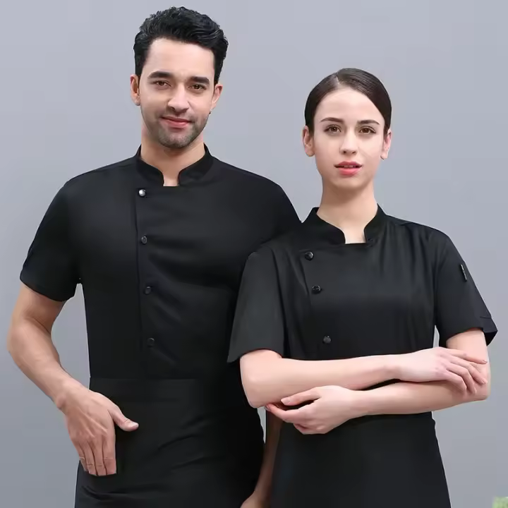 Camisa de trabajo de cocina para restaurante, chaqueta de Chef de manga corta de verano Unisex para hombres y mujeres, uniforme de Chef de cocina - 1