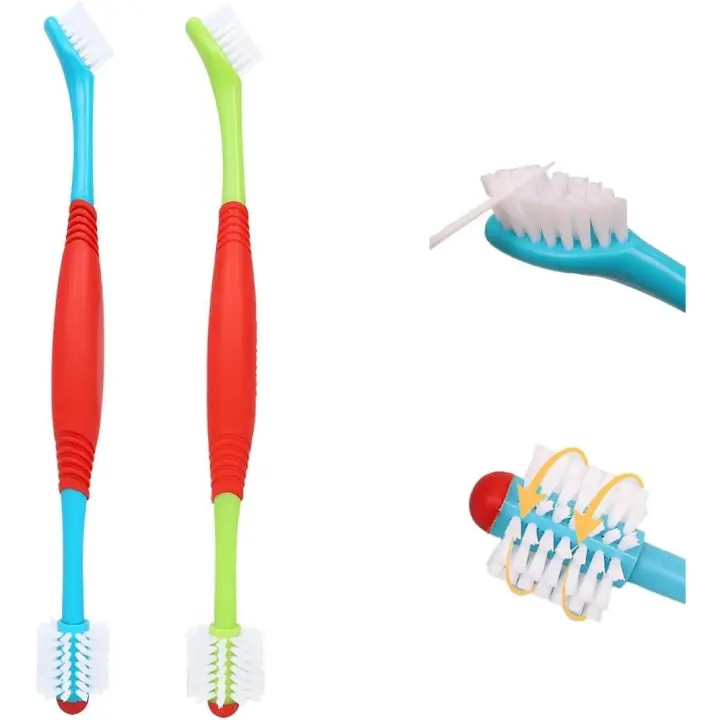 2 piezas de cepillo de dientes para perros, cepillo de dientes para mascotas de doble cabeza, suave, cepillo de dientes para perros de 360 ​​grados, cabezal de cepillo de diseño de doble cabeza para perros pequeños y grandes, gatos, cachorros, limpieza de - 1