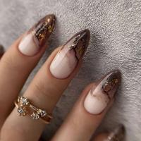 24 piezas de diseño dorado en forma de almendra francesa, uñas ovaladas simples, uñas postizas completamente cubiertas - details 15