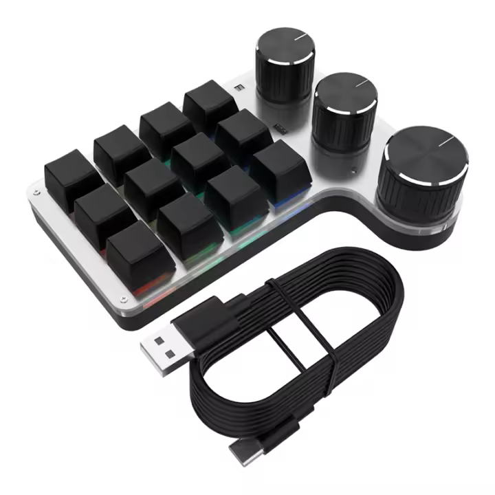 Teclado mecánico programable para manualidades, dispositivo RGB de 12 teclas, 3 perillas, Macro personalizado, USB, Hotswap, color negro - 1