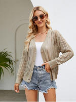 Cárdigans ahuecados para mujer, prendas de punto con parte delantera abierta, suéter con botones, cárdigan de punto con cuello en V, abrigo de moda, nuevo - details 1