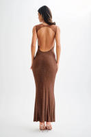 Camisola francesa con diamantes de imitación para chica picante, vestido de noche ligero de lujo de gama alta con cadera envuelta, vestido largo sin espalda para fiesta - details 5
