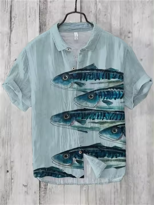 Nueva camisa de solapa de manga corta para hombre, Top informal de lino de playa hawaiano de un solo pecho para vacaciones - 1